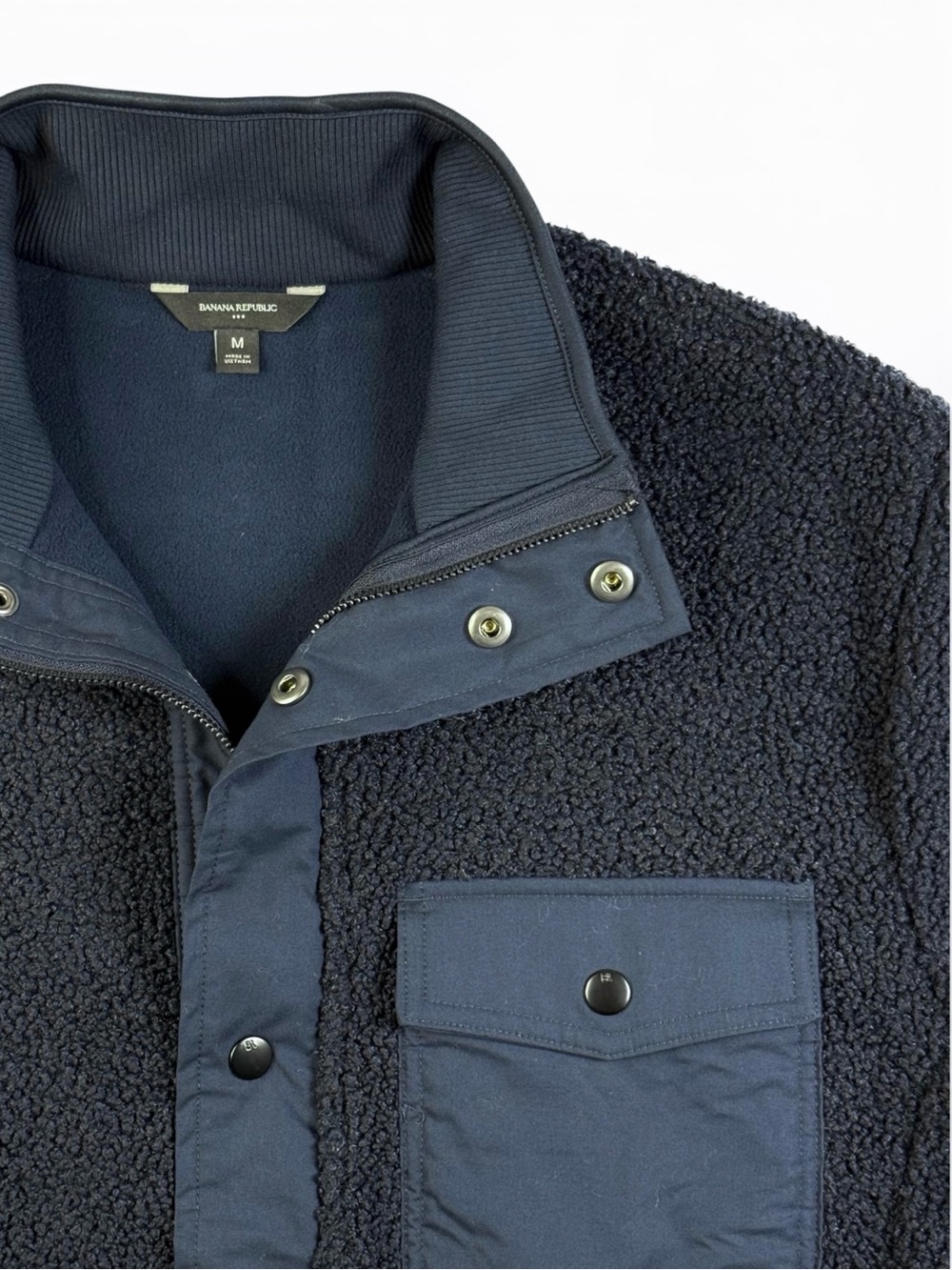 Banana Republic Men’s Sherpa Fleece Jacket Dark Navy Snap Front M